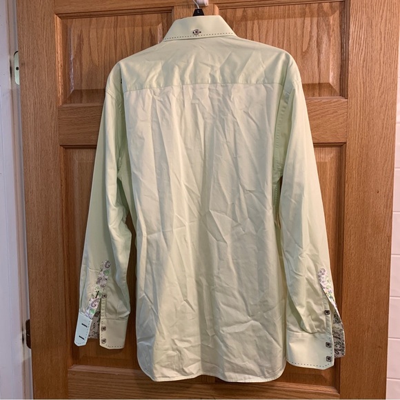 Men’s Jared Lang Mint Green Double Buttons Reversible Cuffs Dress Shirt Size L - Picture 3 of 6